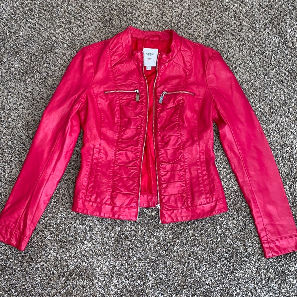Guess Pink/Red Leather Jacket